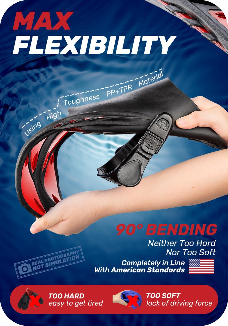 CAPAS Snorkel Fins, Swim Fins Travel Size Short Adjustable for Snorkeling Diving Adult Men Women Kids Open Heel Swimming Flippers - Image 3